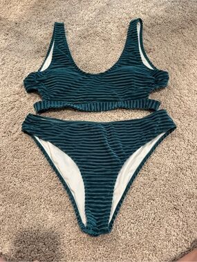 Cupshe Teal Ribbed Velvet Bikini Set